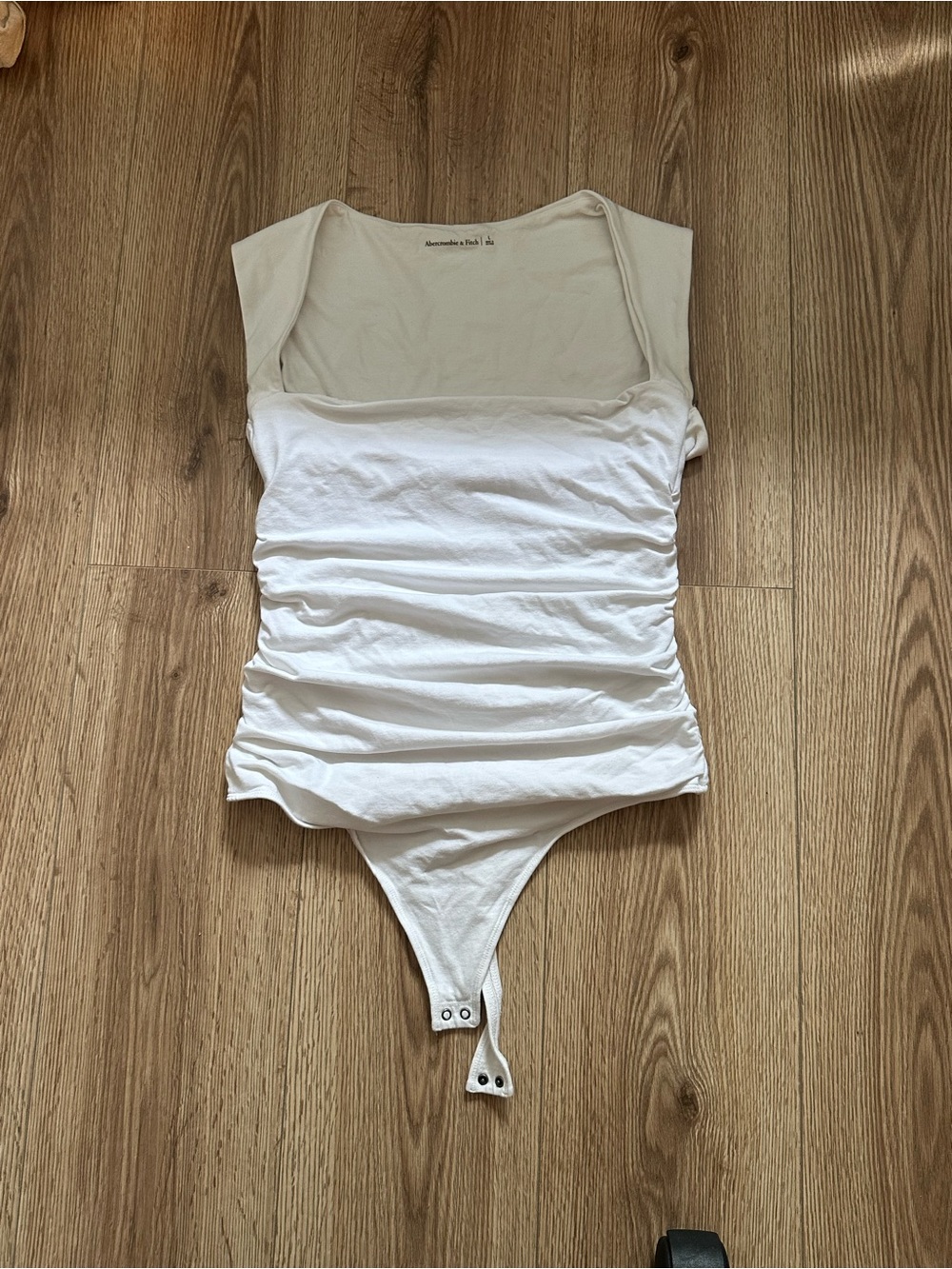 Abercrombie & Fitch White Eva Ruched Square-Neck Bodysuit